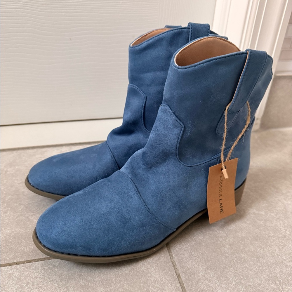 Women's Blue Suede Western Ankle Booties
